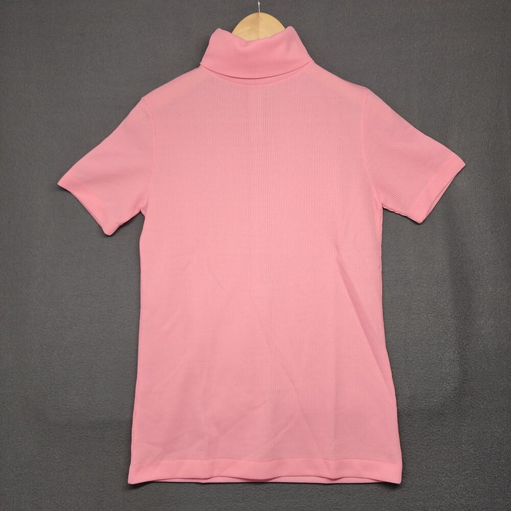 Vintage 60s Helen Sue Top Small Pink Short Sleeve High Turtle Neck Zip Stretch